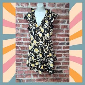 🖤 Universal Thread Black Ruffle V-Neck Mini Dress – Medium A-Line Cotton Blend